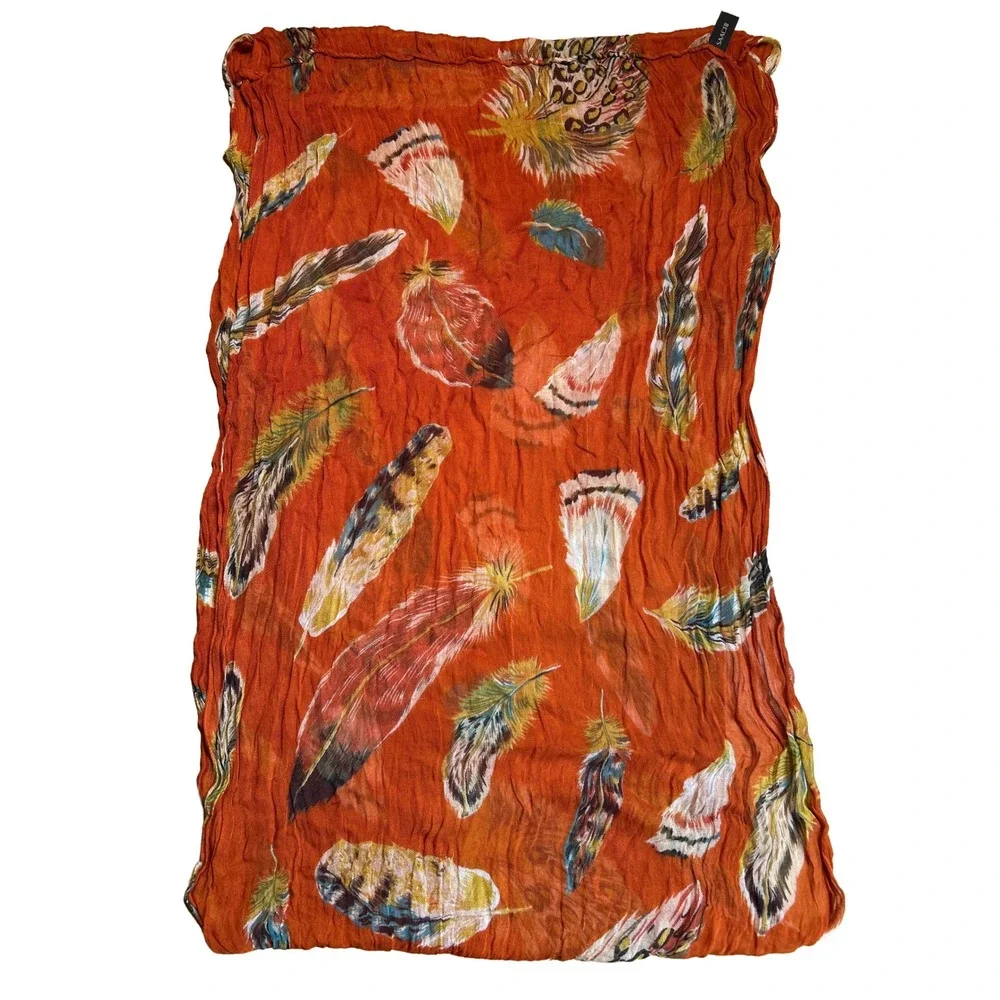 SAACHI Feather Print Scarf‎ Wrap Orange Brown Modal Lightweight
